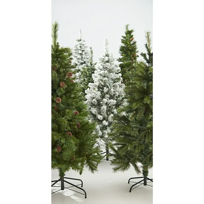 Künstlicher Weihnachtsbaum Bristlecone LED - Höhe: 185 cm, Grün, LED-Beleuchtung - Verschiedene künstliche Weihnachtsbäume in verschiedenen Größen und Ausführungen mit flockigem Schnee und Kiefernzapfen.