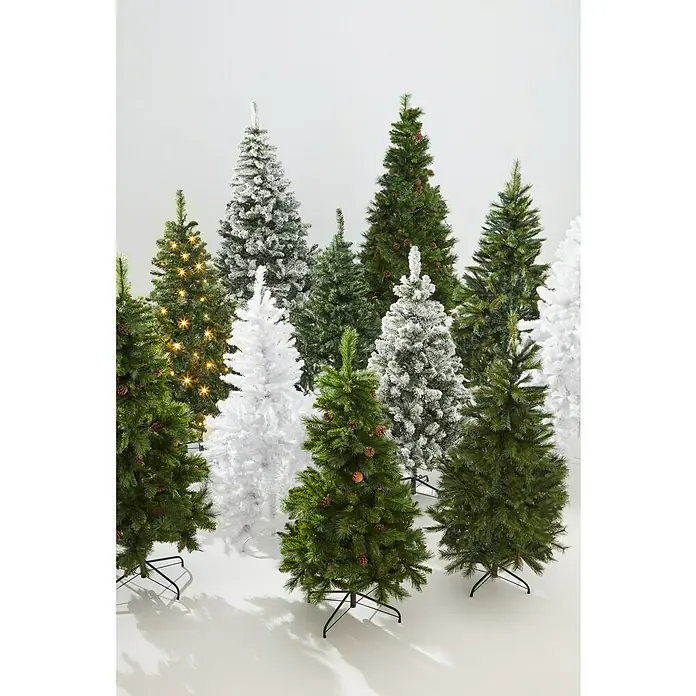 Árbol de Navidad artificial Edwards - Altura: 120 cm, Verde - Surtido de árboles de Navidad artificiales en varios estilos, incluyendo modelos nevados e iluminados, creando un ambiente festivo.