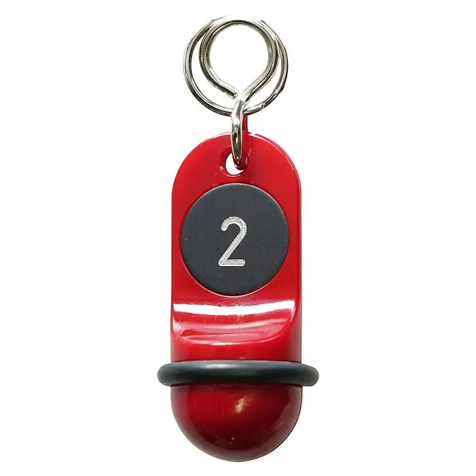 Reiher Schlüsselanhänger Junior Nr. 2 - Länge: 60 mm - Roter Schlüsselanhänger mit der Nummer 2, ideal zur Kennzeichnung und Organisation von Schlüsseln oder Gegenständen. Praktisches Accessoire.