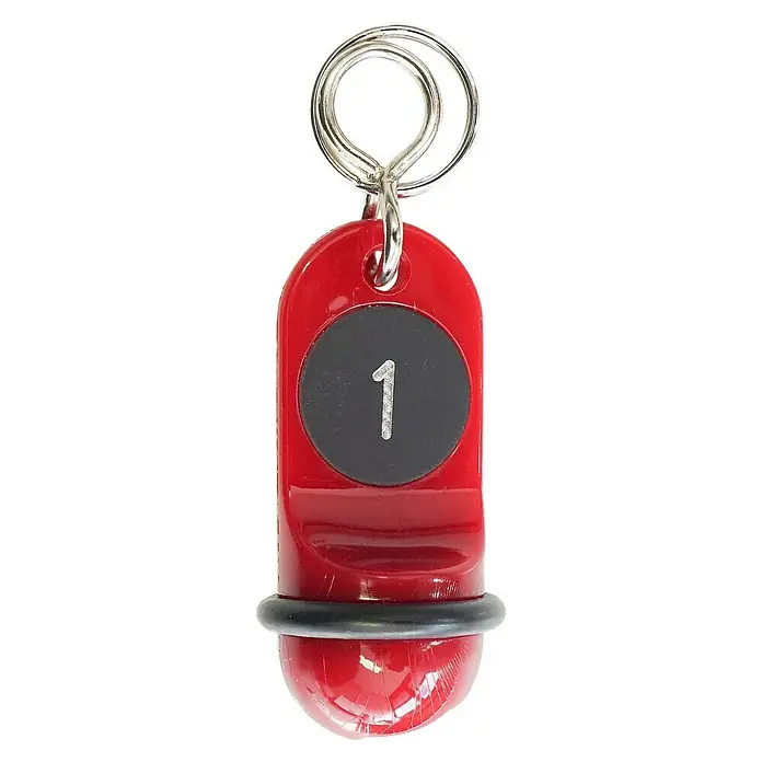 Reiher Schlüsselanhänger Junior Nr. 1 - Länge: 60 mm - Roter Türstopper mit der Nummer Eins, ideal, um Türen offen zu halten und gleichzeitig stilvoll zu wirken.