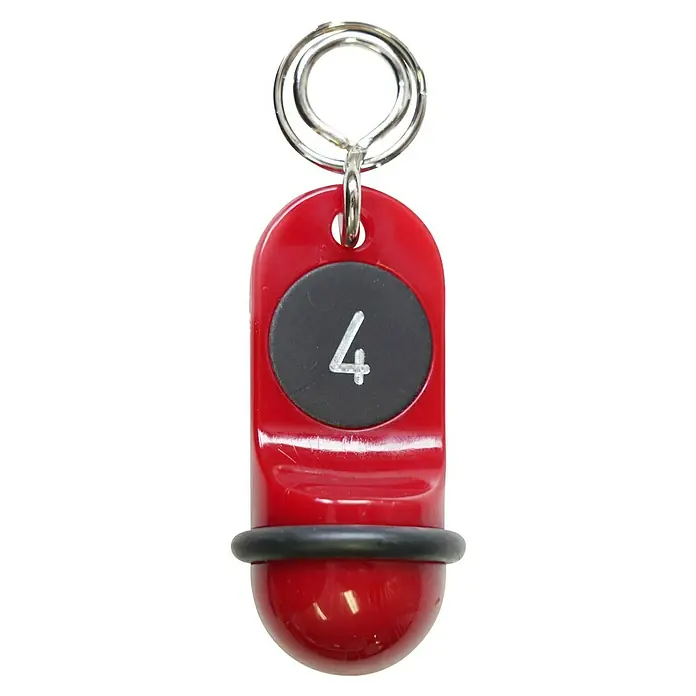 Reiher Schlüsselanhänger Junior Nr. 4 - Länge: 60 mm - Schlüsselanhänger mit der Nummer 4, rot mit schwarzem Einsatz und silberfarbenem Ring für Schlüsselbund, ideal für Organisation.