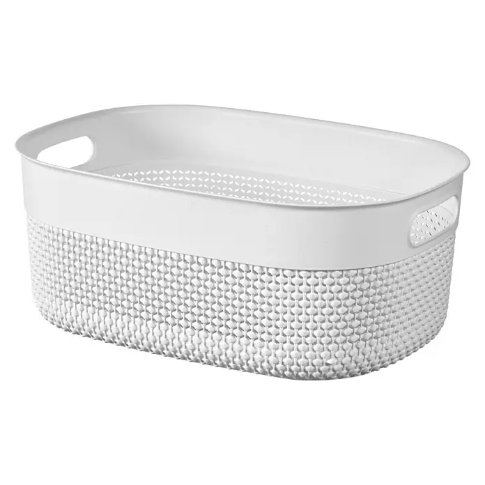 Keter Allzweck-Korb Filo M - L x B x H: 29 x 38 x 15 cm, Weiß - Ein weißer, rechteckiger Korb mit durchbrochenem Muster und Griffen für einfache Handhabung. Ideal zur Aufbewahrung im ganzen Haus.