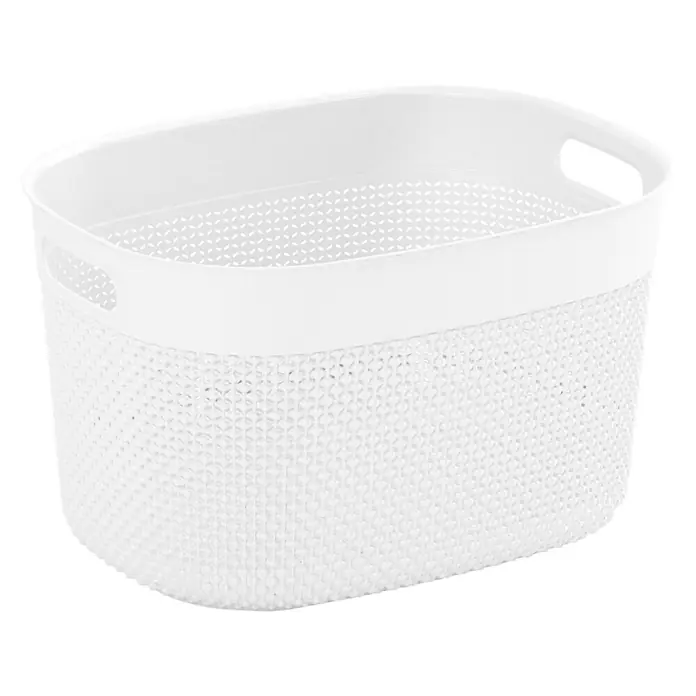 Keter Allzweck-Korb Filo L - L x B x H: 29 x 38 x 22 cm, Weiß - Ein weißer, rechteckiger Korb mit Griffen, ideal zur Aufbewahrung verschiedener Gegenstände und zur Organisation im Haushalt.