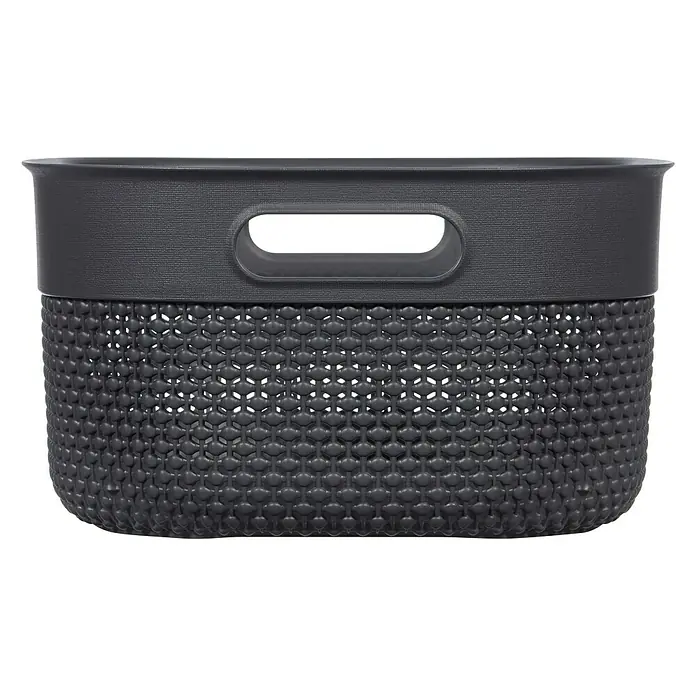 Keter Allzweck-Korb Filo M - L x B x H: 29 x 38 x 15 cm, Dunkel Grau - Ein grauer, rechteckiger Aufbewahrungskorb mit Griffen, ideal zur Aufbewahrung verschiedener Gegenstände. Das Geflechtmuster verleiht dem Korb eine stilvolle Note.