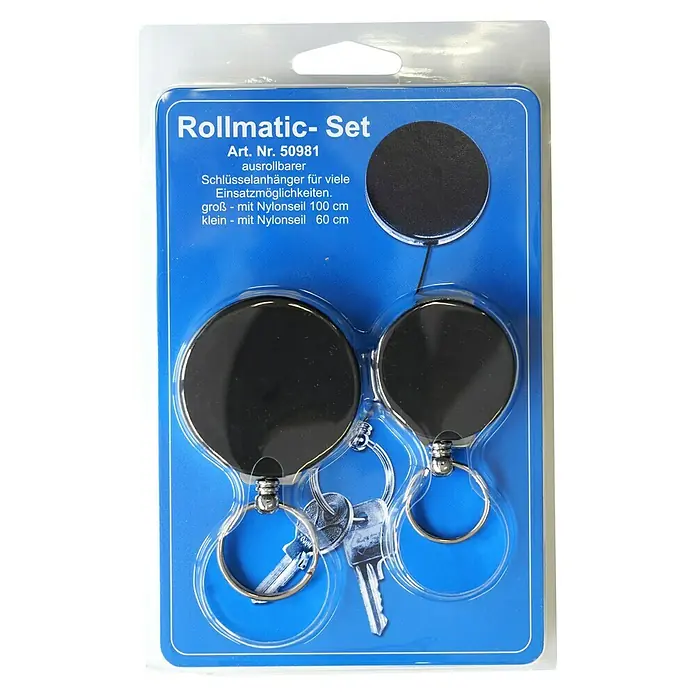Reiher Schlüsselanhänger Seil - Länge: 100 cm, 2 Stk. - Rollmatic-Set mit zwei ausrollbaren Schlüsselanhängern in verschiedenen Größen (100 cm und 60 cm Nylonseil), ideal für Schlüssel.
