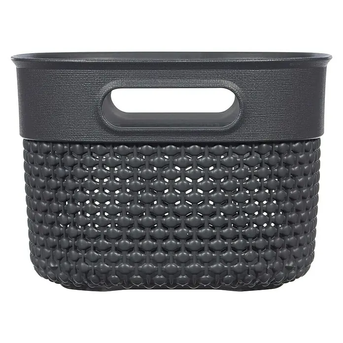 Keter Allzweck-Korb Filo XS - L x B x H: 17,5 x 23,5 x 12 cm, Dunkel Grau - Grauer Aufbewahrungskorb aus Kunststoff mit Griffen und gewebter Textur. Ideal für die Organisation im ganzen Haus.