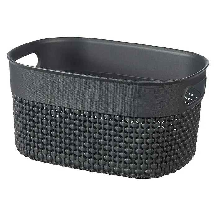 Keter Allzweck-Korb Filo XS - L x B x H: 17,5 x 23,5 x 12 cm, Dunkel Grau - Grauer Korb mit gewebter Textur und Griffen. Er ist ideal für die Aufbewahrung und Organisation verschiedener Gegenstände im Haushalt.