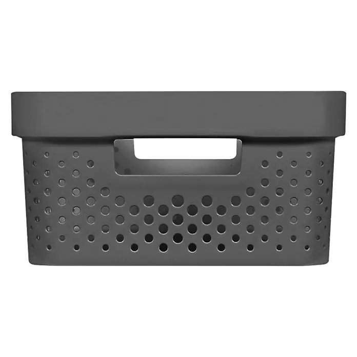 Curver Aufbewahrungsbox Infinity - L x B x H: 35,6 x 26,6 x 13,6 cm, Kunststoff, Grau - Grauer perforierter Aufbewahrungskorb mit Griff für Organisation & Lagerung von Gegenständen im Haus. Praktisch & platzsparend.