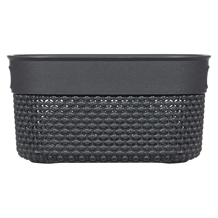 Keter Allzweck-Korb Filo XS - L x B x H: 17,5 x 23,5 x 12 cm, Dunkel Grau - Ein rechteckiger, grauer Korb mit wabenartiger Textur und einem breiten, glatten Rand. Ideal für die Aufbewahrung und Organisation im ganzen Haus.