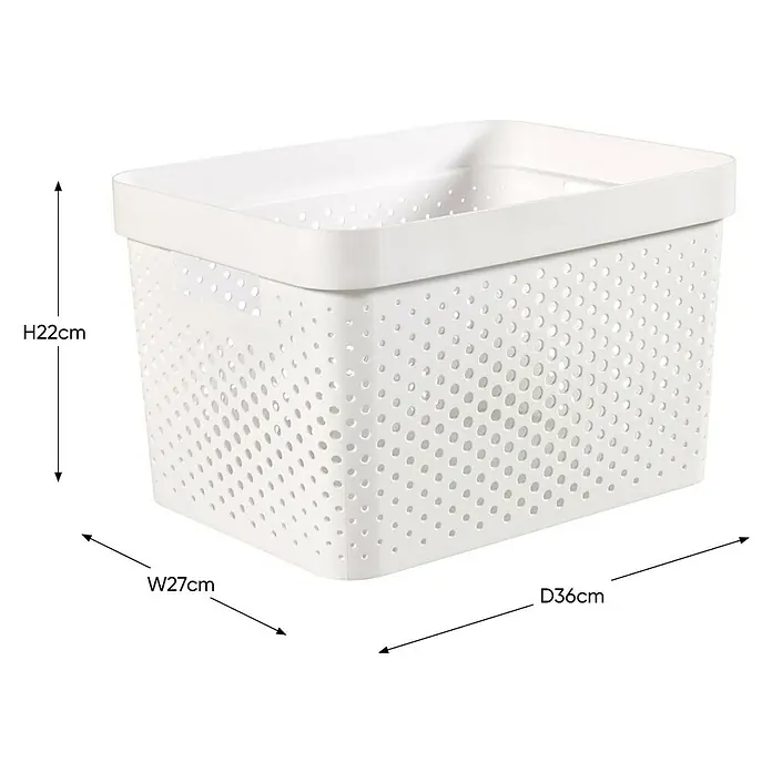 Curver Aufbewahrungsbox Infinity - L x B x H: 35,6 x 26,6 x 21,8 cm, Kunststoff, Weiß - Abmessungen des weißen, perforierten Aufbewahrungskorbs: H22cm x B27cm x T36cm. Ideal für eine stilvolle und funktionelle Organisation im Haus.