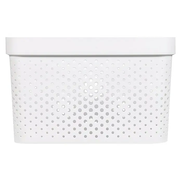 Curver Aufbewahrungsbox Infinity - L x B x H: 35,6 x 26,6 x 21,8 cm, Kunststoff, Weiß - Weiße Wäschebox mit vielen kleinen Löchern an der Front. Der Wäschekorb hat einen Deckel und ist aus robustem Kunststoff gefertigt.