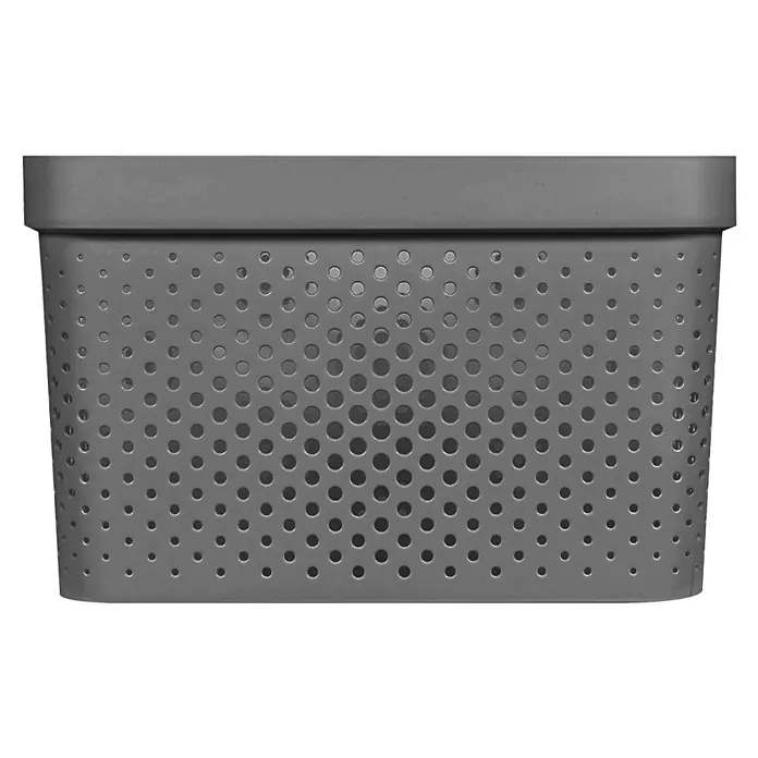 Curver Aufbewahrungsbox Infinity - L x B x H: 35,6 x 26,6 x 21,8 cm, Kunststoff, Grau - Grauer Metallkorb mit gleichmäßig verteilten Löchern, ideal zur Aufbewahrung und Organisation von Gegenständen im Haushalt.