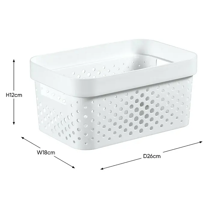 Curver Aufbewahrungsbox Infinity - L x B x H: 26 x 17,5 x 12,3 cm, Kunststoff, Weiß - Weiße Aufbewahrungsbox aus Kunststoff mit Lochmuster und den Maßen H12cm, B18cm und T26cm, ideal für Organisation.