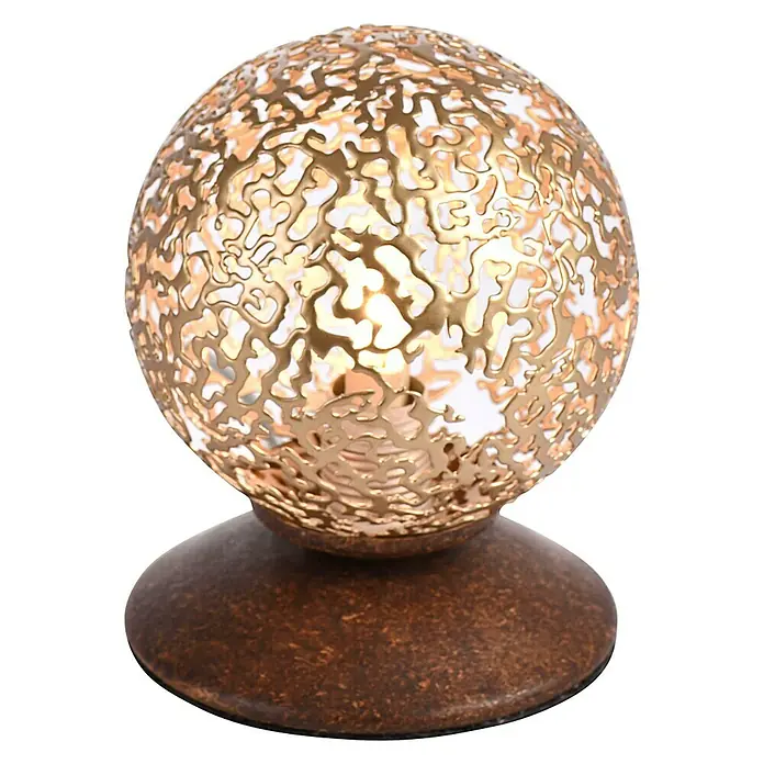 Paul Neuhaus Greta Lámpara de sobremesa redonda - 40 W, Ø x Al: 100 mm x 13 cm, Oro, G9 - Lámpara decorativa de esfera dorada con un patrón intrincado, asentada sobre una base redonda y texturizada. Iluminación elegante para cualquier habitación.