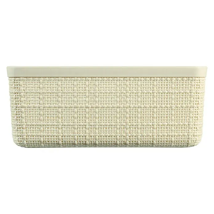 Curver Aufbewahrungsbox Jute - L x B x H: 27 x 20 x 11 cm, Kunststoff, Creme - Diese Aufnahme zeigt einen länglichen, geflochtenen Aufbewahrungskorb in einem neutralen Farbton mit dezentem Rand, ideal zur Organisation.