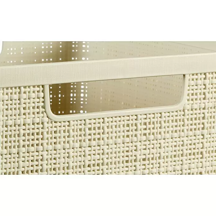 Curver Aufbewahrungsbox Jute - L x B x H: 27 x 20 x 11 cm, Kunststoff, Creme - Cremefarbener Kunststoff-Aufbewahrungskorb mit geflochtener Rattan-Struktur und integrierten Griffen.
