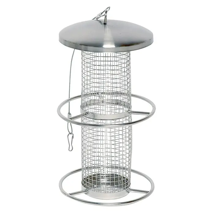 Dobar Futtersäule - Ø x H: 6,7 x 26 cm, Metall - Metall-Vogelhaus mit robustem Drahtgeflecht und großem Dach für Schutz und Futter. Ideal für Wildvögel im Garten oder auf dem Balkon.