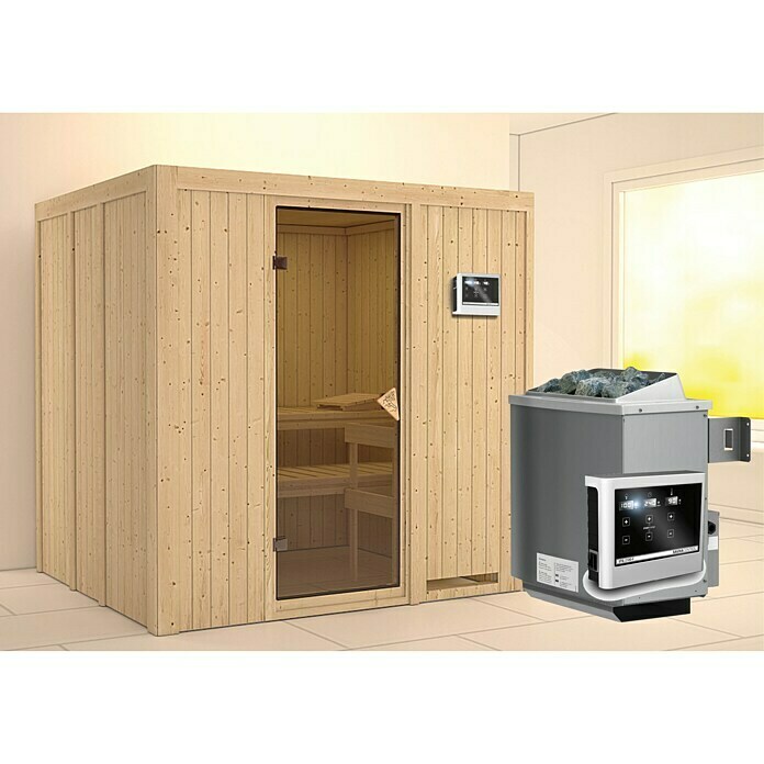 Karibu Systemsauna Sodin (Mit Saunaofen 9 kW inkl. Steuerung Easy, Ohne Dachkranz, 170 x 196 x 198 cm)