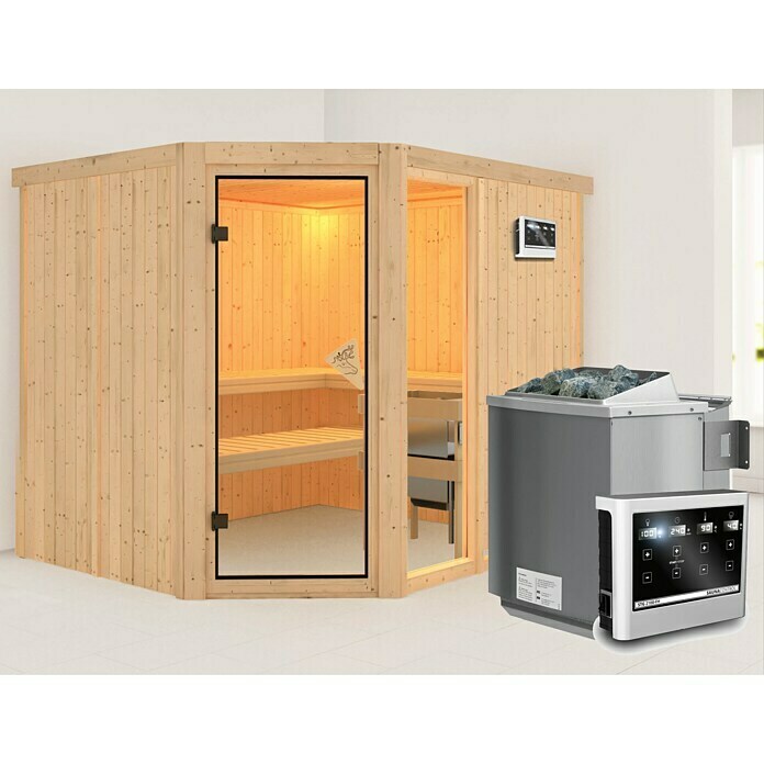 Karibu Systemsauna Fiona 3 (Mit Sauna Bio-Ofen 9 kW inkl. Steuerung Easy, Ohne Dachkranz, 196 x 231 x 198 cm)