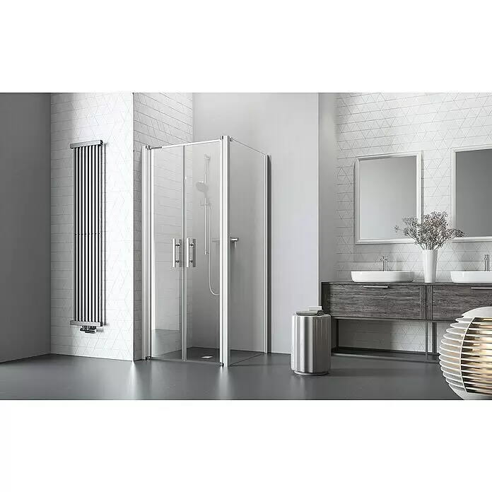Camargue Vario Eckdusche S34+S37+S39 - 100 x 90 x 195 cm, Beschichtet, Silber, Glasstärke: 6 mm - Stimmungsaufnahme