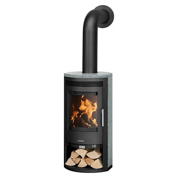 Justus Kaminofen Baltrum D 2.0 - 5,5 kW, Raumheizvermögen: 88 m³, Schwarz/Speckstein - Diagonale Ansicht