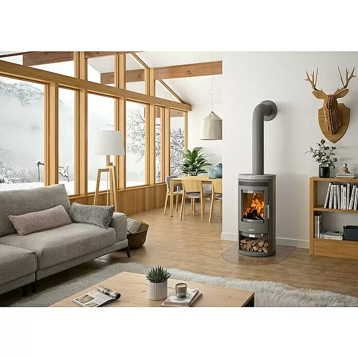 Justus Kaminofen Baltrum D 2.0 - 5,5 kW, Raumheizvermögen: 88 m³, Gussgrau/Speckstein - Stimmungsaufnahme