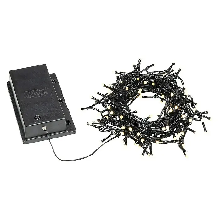 Konstsmide LED-Lichterkette - Außen, Lichtfarbe: Warmweiß, Anzahl Leuchtmittel: 120 Stk., Batteriebetrieben - Schwarze Lichterkette von Konstsmide mit warmweißen Lichtern, ideal für eine stimmungsvolle Beleuchtung im Innen- und Außenbereich.