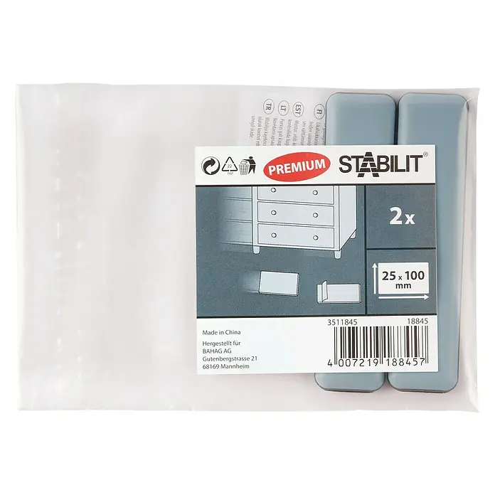 Stabilit Protector para muebles - An x L: 25 x 100 mm, Gris/Negro - Paquete de deslizadores para muebles Stabilit Premium, 2 piezas, 25 x 100 mm, ideales para proteger los suelos de arañazos y daños causados por los muebles.