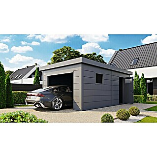Wolff Finnhaus Garage Eleganto Garage 3654 (Außenmaß inkl. Dachüberstand (B x T): 388 x 568 cm, Dachstärke: 42 mm, Granitgrau)