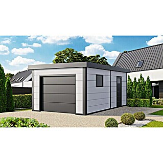 Wolff Finnhaus Garage Eleganto 3663 (Außenmaß inkl. Dachüberstand (B x T): 388 x 658 cm, Dachstärke: 42 mm, Weiß/Granitgrau)