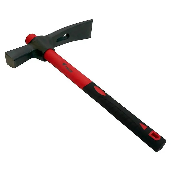 Martillo de albañil con martillo y pala - Acero - Martillo de albañil con mango rojo y negro.