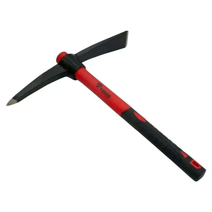 Martillo de albañil con pico y pala - Acero - Pico con mango rojo y negro para construcción y demolición, ideal para cavar y romper materiales duros.