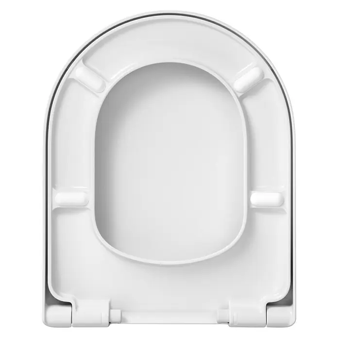 Camargue San Francisco WC-Sitz 2.0 - B x L: 34,2 x 45,9 cm, Duroplast, Mit Absenkautomatik - Ein detailreiches Bild eines weißen Toilettensitzes. Der Sitz ist sauber und modern gestaltet, ideal für jedes Badezimmerdesign.