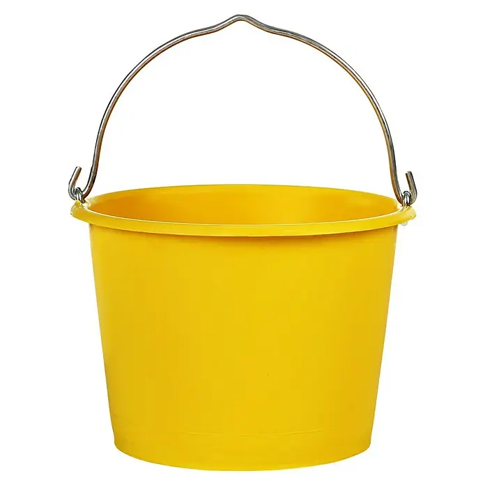 Probau Baueimer - Fassungsvermögen: 12 l, Gelb - Gelber Eimer mit silbernem Griff, ideal für Reinigungsarbeiten oder Gartenarbeit. Ein robuster und vielseitiger Behälter.
