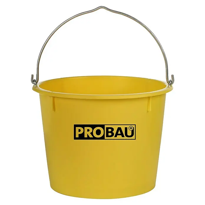 Probau Baueimer - Fassungsvermögen: 20 l, Gelb - Gelber Probau-Eimer mit Metalleimerbügel, ideal für Bauarbeiten und Heimwerkerprojekte. Robuster und langlebiger Eimer für verschiedene Anwendungen.