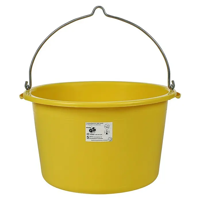 Probau Mörtelkübel - Fassungsvermögen: 40 l, Gelb - Gelber Eimer mit Metallbügel, Fassungsvermögen 40 Liter. Ideal für Haus, Garten oder Baustelle.
