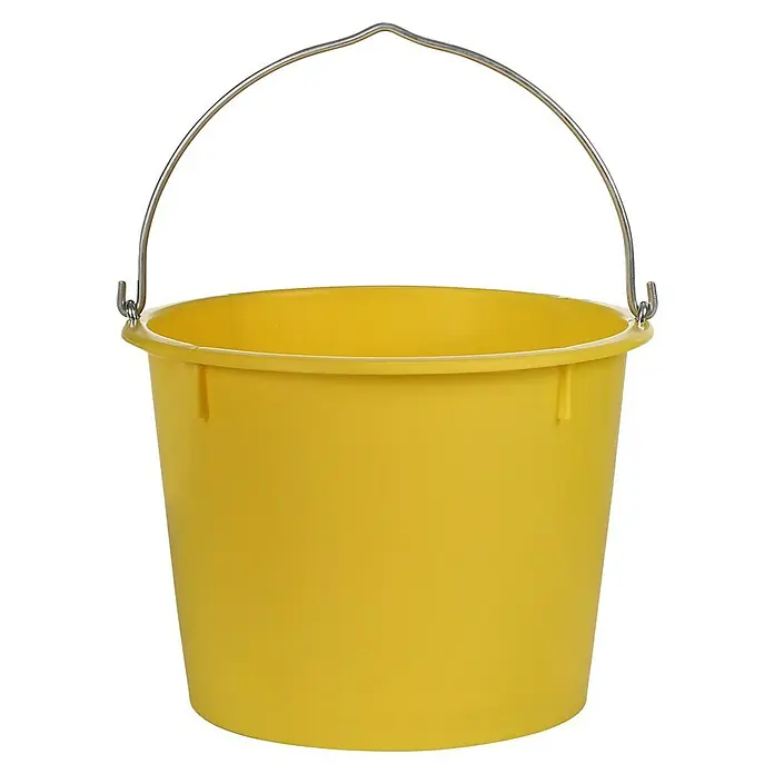Probau Baueimer - Fassungsvermögen: 20 l, Gelb - Gelber Eimer mit silberfarbenem Griff, ideal zum Tragen von Wasser oder anderen Flüssigkeiten. Robuster und praktischer Alltagsgegenstand.