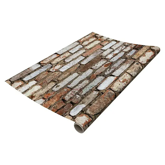 Papel pintado de vinilo Rústico - 280 x 90 cm, Marrón, Autoadhesivo - Un rollo de papel pintado de ladrillo con un diseño realista, perfecto para una decoración de pared rústica y un ambiente acogedor.