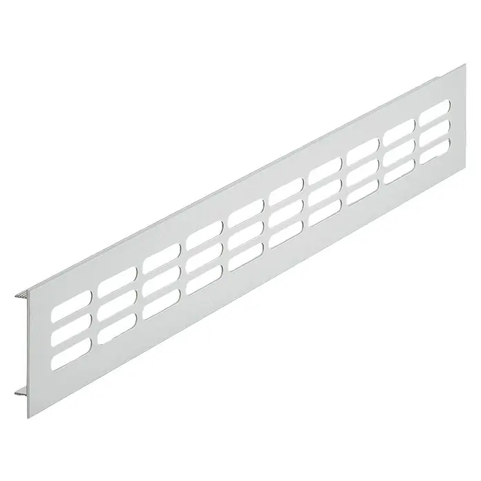 Suki Reja de ventilación - An x Al: 500 x 60 mm, Aluminio - Una rejilla de ventilación gris con agujeros oblongos. Presenta un diseño simple y moderno, apto para diversos usos.