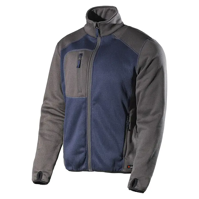 L.Brador Fleecejacke 6195P - Grau, Blau, XL - Die Fleecejacke in Grau und Dunkelblau ist ein stilvolles und funktionales Kleidungsstück mit durchgehendem Reißverschluss und praktischen Taschen.