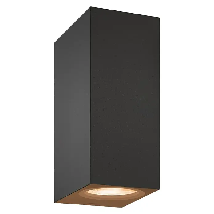 Philips Wiz LED-Außenwandleuchte Up & Down - 5 W, L x B x H: 9,2 x 6,8 x 15 cm, Schwarz, RGBW - Modern gestaltete schwarze Würfel-Wandleuchte für den Außenbereich, die ein sanftes, nach unten gerichtetes Licht spendet.