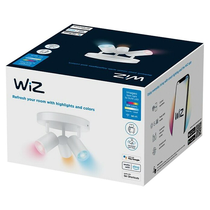 Philips Wiz Regleta LED redonda (15 W, RGBW, Número de bombillas: 3 ud., L x An x Al: 21 x 21 x 12,3 cm, Blanco) | BAUHAUS