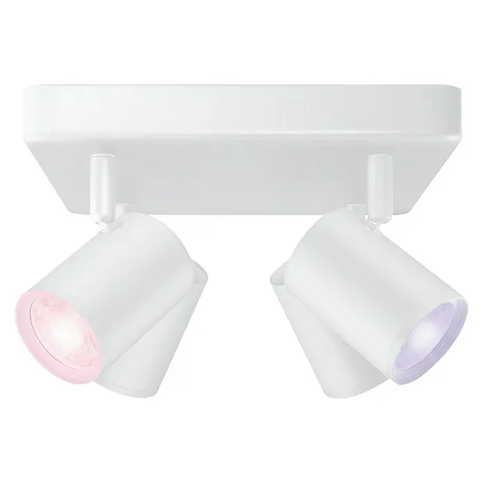 Philips Wiz LED-Deckenstrahler Imageo - 20 W, L x B x H: 22 x 22 x 12,3 cm, Weiß, RGBW - Weiße Doppelleuchte mit verstellbaren Spots und farbigen Lichteffekten für eine stimmungsvolle Beleuchtung im Raum.
