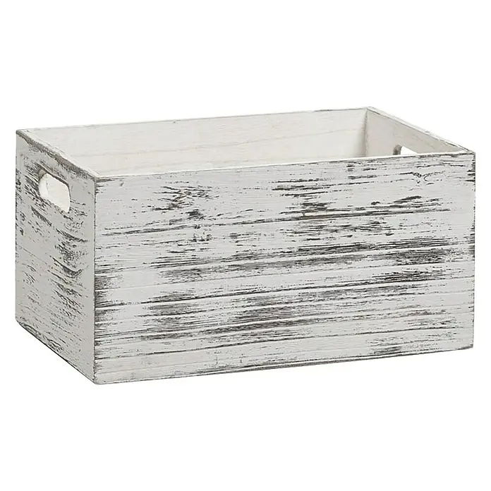 Zeller Present Caja de madera Rústica - L x An x Al: 30 x 20 x 15 cm, Madera - Caja de madera blanca rústica con asas, ideal para almacenamiento y decoración de estilo vintage. Práctica y decorativa.