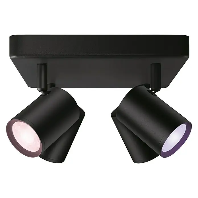 Philips Wiz LED-Deckenstrahler Imageo - 20 W, L x B x H: 22 x 22 x 12,3 cm, Schwarz, RGBW - Schwarze Deckenleuchte mit vier verstellbaren Strahlern, die das Licht nach Bedarf lenken. Modernes Design für stilvolle Beleuchtung.