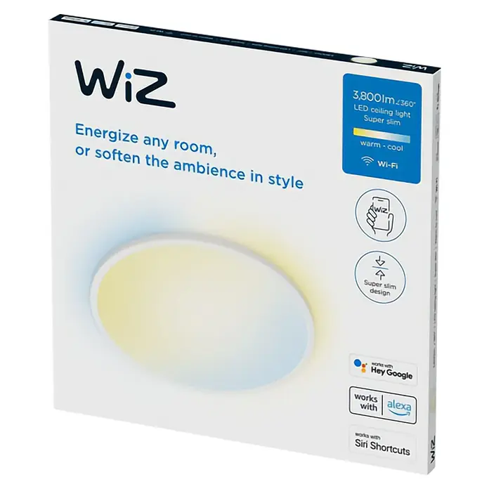 Philips Wiz LED-Panel rund SuperSlim - 32 W, Ø x H: 55 x 2,3 cm, Weiß, Kaltweiß - Eine smarte WiZ LED Deckenleuchte in superflachem Design mit 3.800 Lumen, die sich per App oder Sprachsteuerung bedienen lässt.