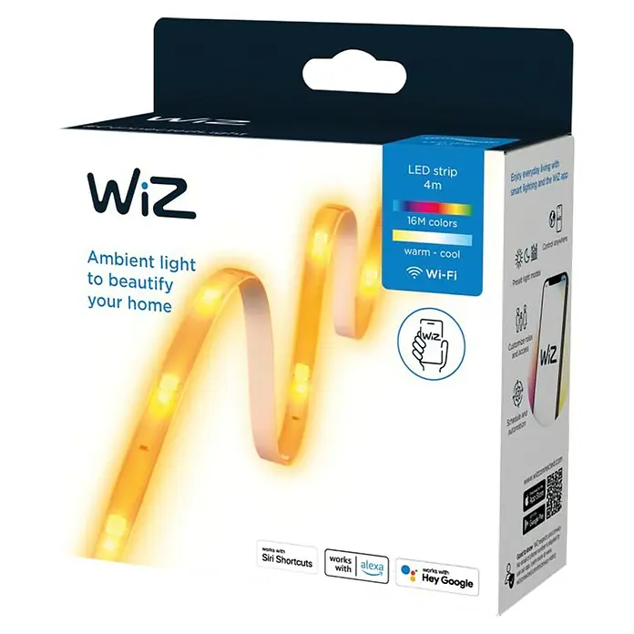 Philips Wiz Tira LED inteligente Start Kit - Largo: 4 m, RGBW, 13 W, 840 lm, 220 V - 240 V - Embalaje de la tira LED inteligente WiZ con 16 millones de colores, luz cálida-fría, control por app y compatibilidad con asistentes de voz.