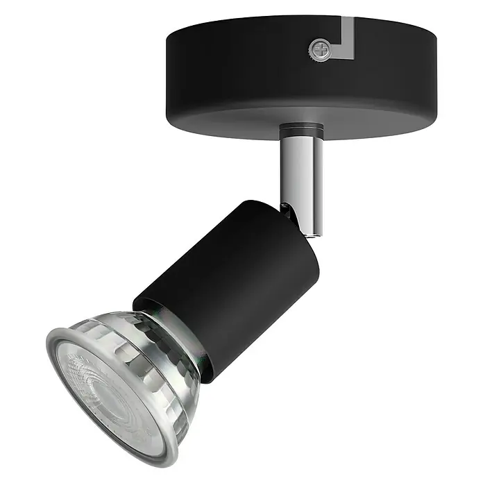 Philips Foco de pared Limbali - 50 W, L x An x Al: 8 x 8 x 13 cm, Negro, GU10 - Foco de techo negro con cabezal cilíndrico y detalles cromados. Ideal para iluminación enfocada en interiores modernos.