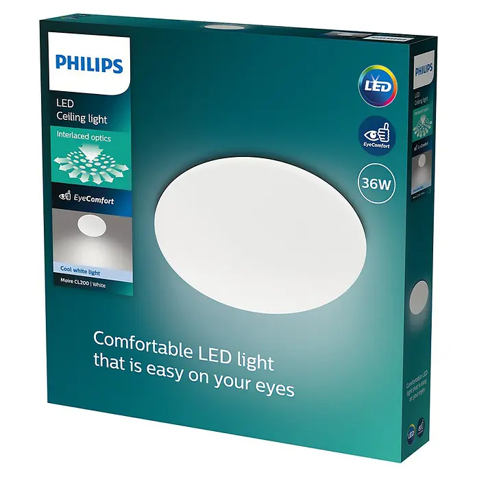 Philips Plafón LED redondo Moire - 36 W, Ø x Al: 49 x 8 cm, Blanco neutro - Lámpara de techo LED Philips, "Moiré CL200", con tecnología EyeComfort para una iluminación cómoda y sin deslumbramiento.