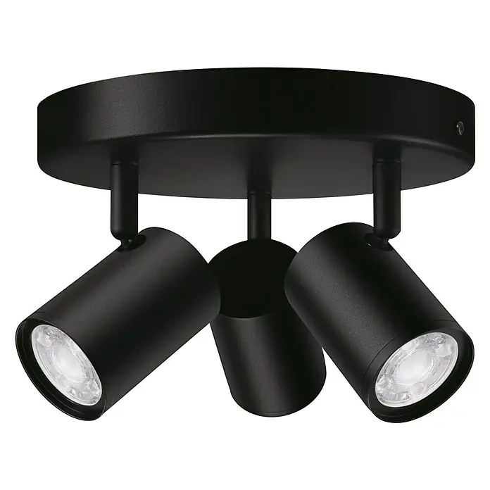 Philips Wiz LED-Deckenstrahler rund Imageo - 15 W, RGBW, Anzahl Leuchtmittel: 3 Stk., L x B x H: 21 x 21 x 12,3 cm, Schwarz - Moderne schwarze Deckenleuchte mit drei verstellbaren Strahlern für flexible Beleuchtungslösungen im Innenbereich.